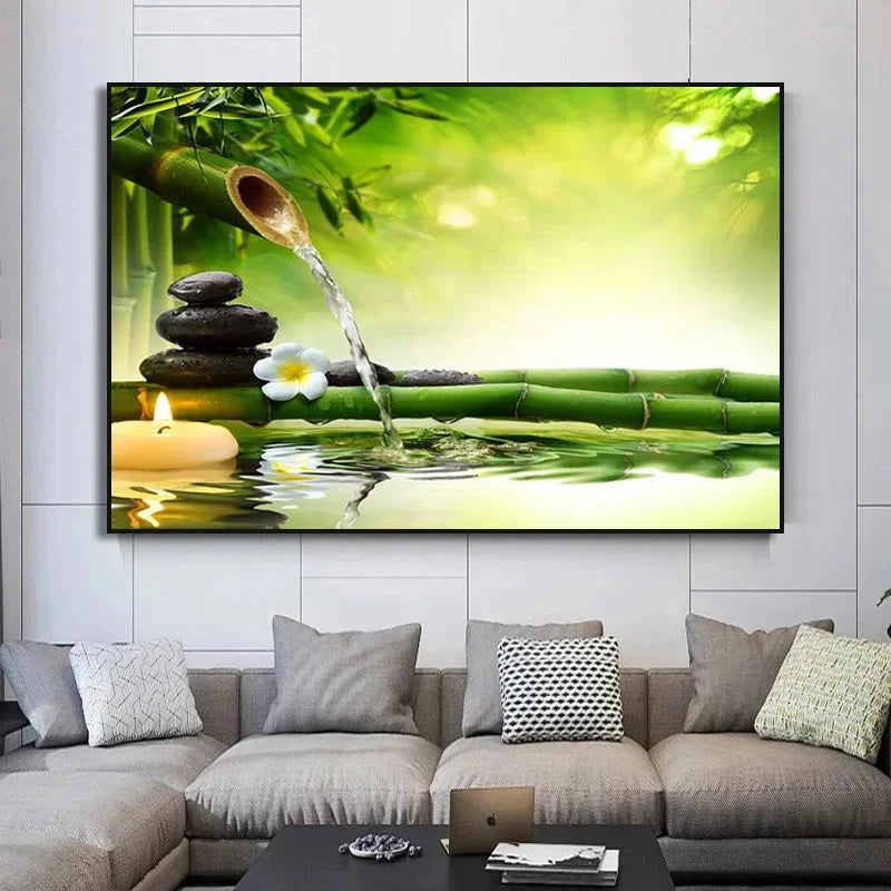 Tableau Zen Bambou et Pierres d'Eau Esprit Tibet 