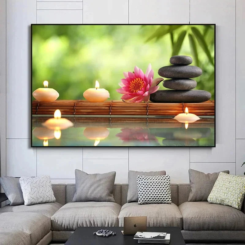 Tableau Zen Bambou et Pierres d'Eau Esprit Tibet 