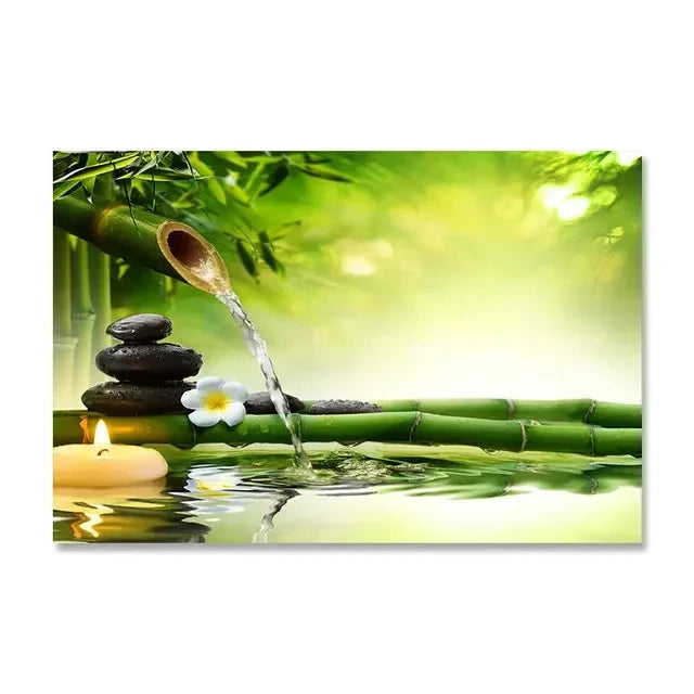 Tableau Zen Bambou et Pierres d'Eau Esprit Tibet 