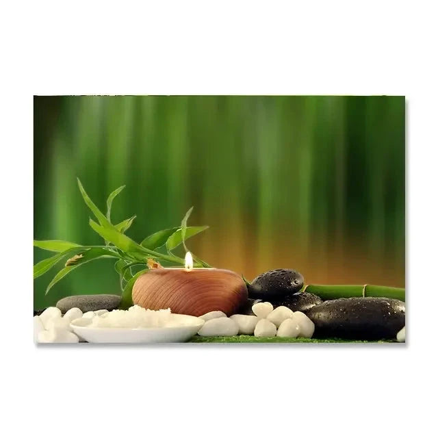 Tableau Zen Bambou et Pierres d'Eau Esprit Tibet Rouge Éclat 20x30cm 