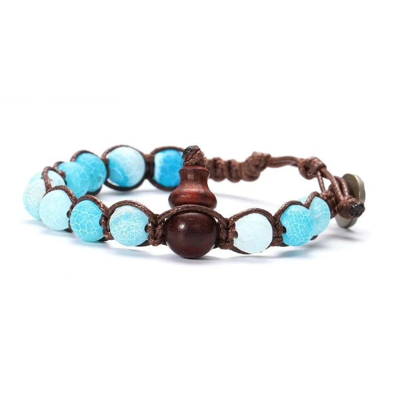 Talisman Ruyi – Bracelet tibétain bouddhiste en perles 8 mm Esprit Tibet Agate Bleue 17-25.8CM 