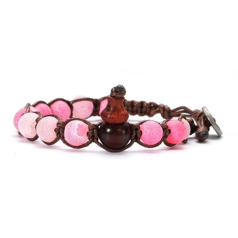 Talisman Ruyi – Bracelet tibétain bouddhiste en perles 8 mm Esprit Tibet Agate Rose Tendre 17-25.8CM 
