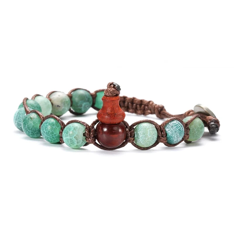 Talisman Ruyi – Bracelet tibétain bouddhiste en perles 8 mm Esprit Tibet Agate Vert Forêt 17-25.8CM 