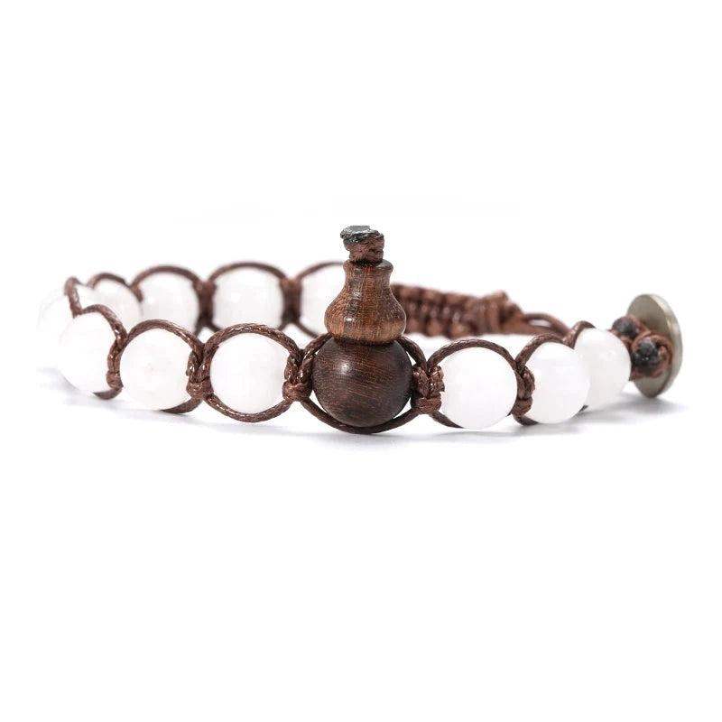 Talisman Ruyi – Bracelet tibétain bouddhiste en perles 8 mm Esprit Tibet Jade Blanc 17-25.8CM 