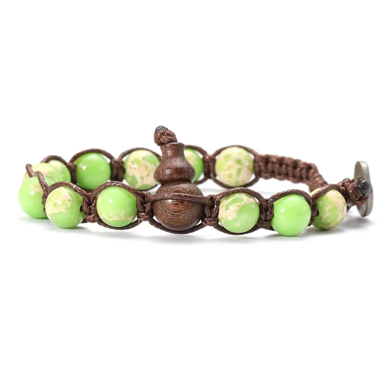 Talisman Ruyi – Bracelet tibétain bouddhiste en perles 8 mm Esprit Tibet Jaspe Impérial 17-25.8CM 