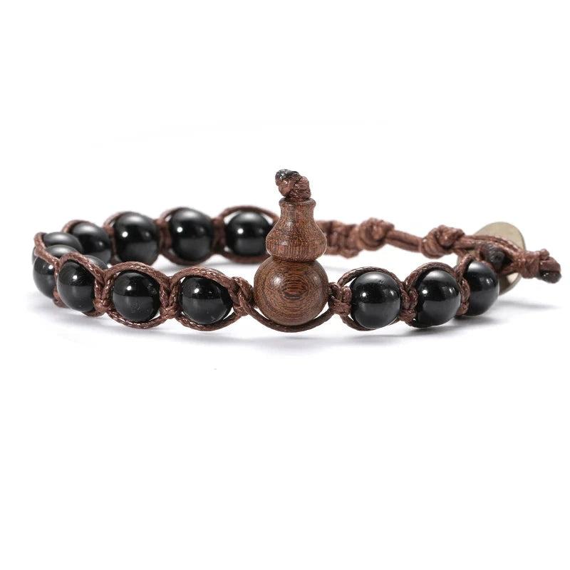 Talisman Ruyi – Bracelet tibétain bouddhiste en perles 8 mm Esprit Tibet Obsidienne Noire 17-25.8CM 