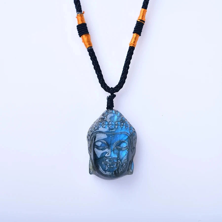 Talisman Tibétain – Pendentif Tête de Bouddha en Labradorite Esprit Tibet 