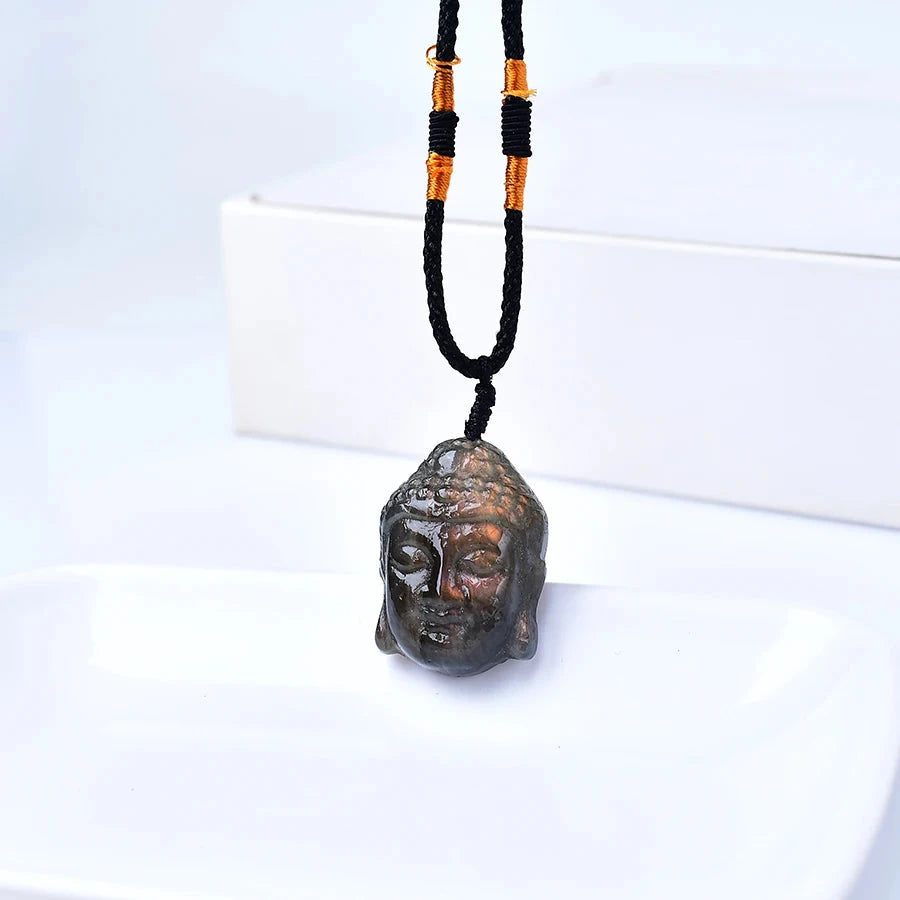 Talisman Tibétain – Pendentif Tête de Bouddha en Labradorite Esprit Tibet 
