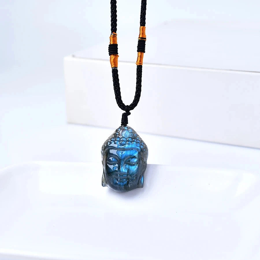 Talisman Tibétain – Pendentif Tête de Bouddha en Labradorite Esprit Tibet 