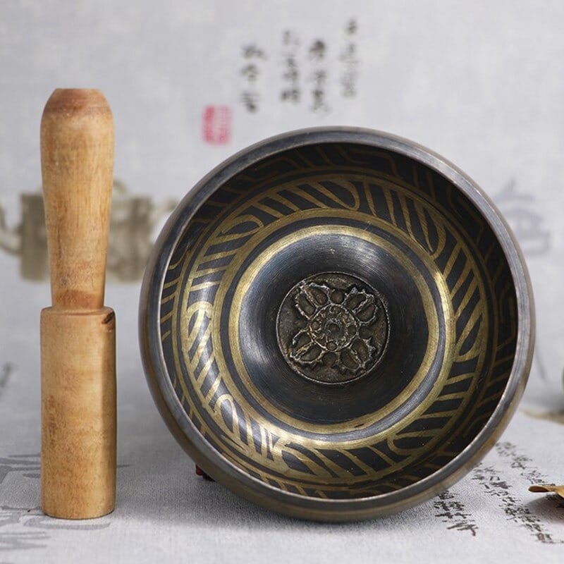 bol chantant tibétain en bois avec tête en cuir bâton noir Bâton à frotter pour bol chantant en bois/daim bambou 