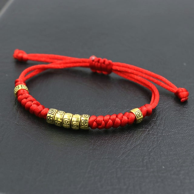 Bracelet porte bonheur tibétain - rouge
